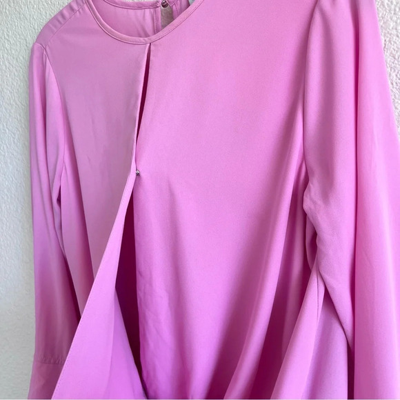 Carmen Marc Valvo Pink Flutter Sleeve Snap Front Blouse - Picture 5 of 13